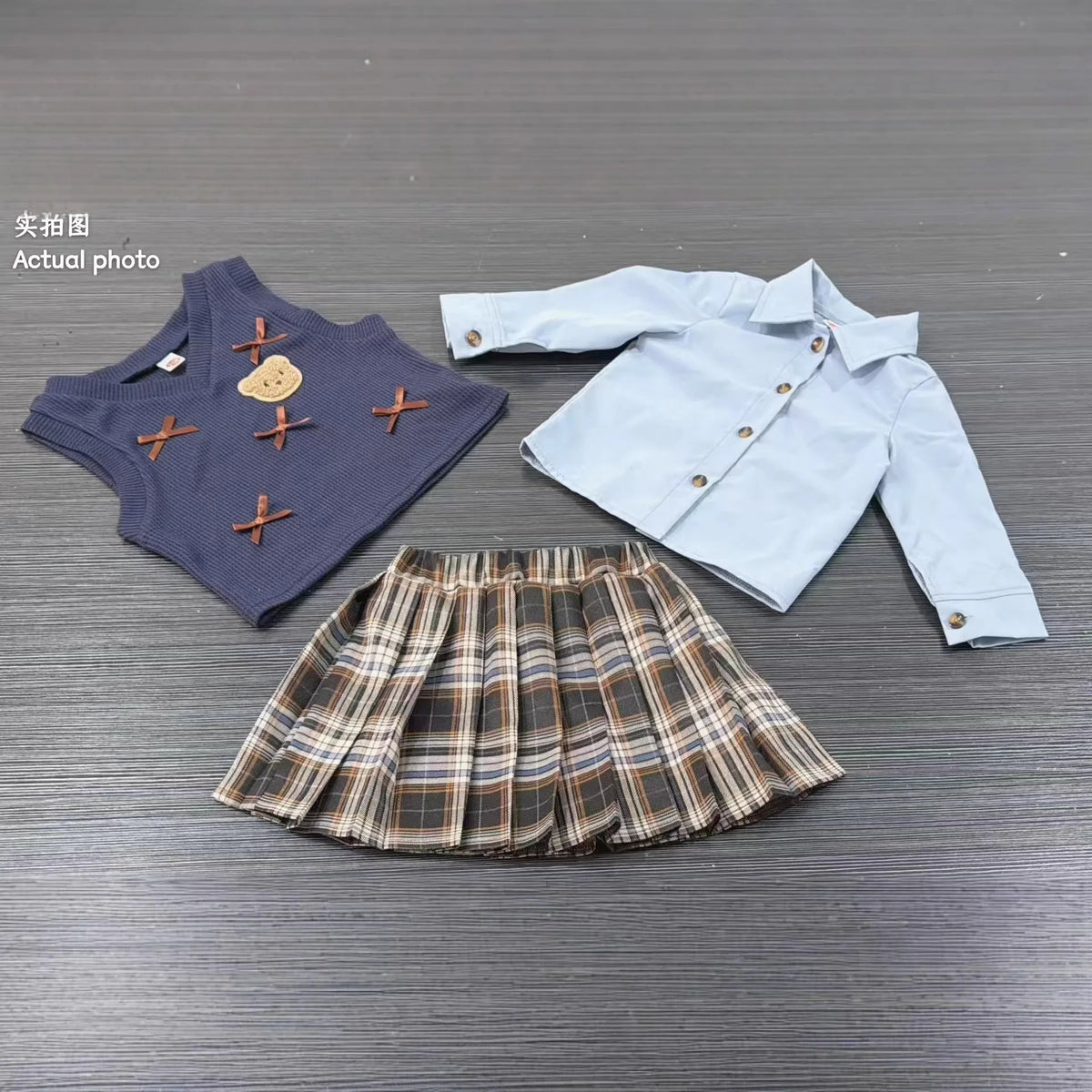Baby Girls Clothing Sets Cute Style Knit Vest + Shirt + Plaid Pleated Skirt 3pcs Baby Suits 6 9 12 18 24 36 Months Kids Clothes