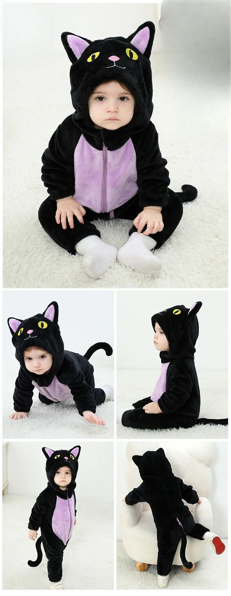 Halloween Cosplay Newborn Baby Boy Girl Clothes Romper Cartoon Cat Costume Jumpsuit  Winter Warm Onesie Outfits for Boys Girls