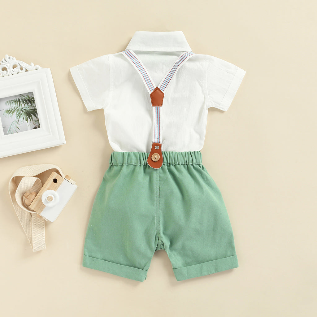 0-3Y Newborn Baby Boy Gentleman Outfits Short Sleeve Shirts Romper Overalls Shorts Infant Summer Boys Clothes Formal Suits 2Pcs