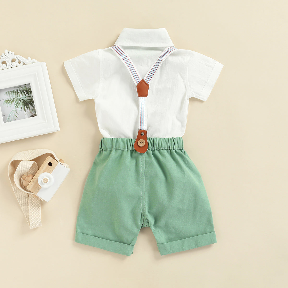 0-3Y Newborn Baby Boy Gentleman Outfits Short Sleeve Shirts Romper Overalls Shorts Infant Summer Boys Clothes Formal Suits 2Pcs