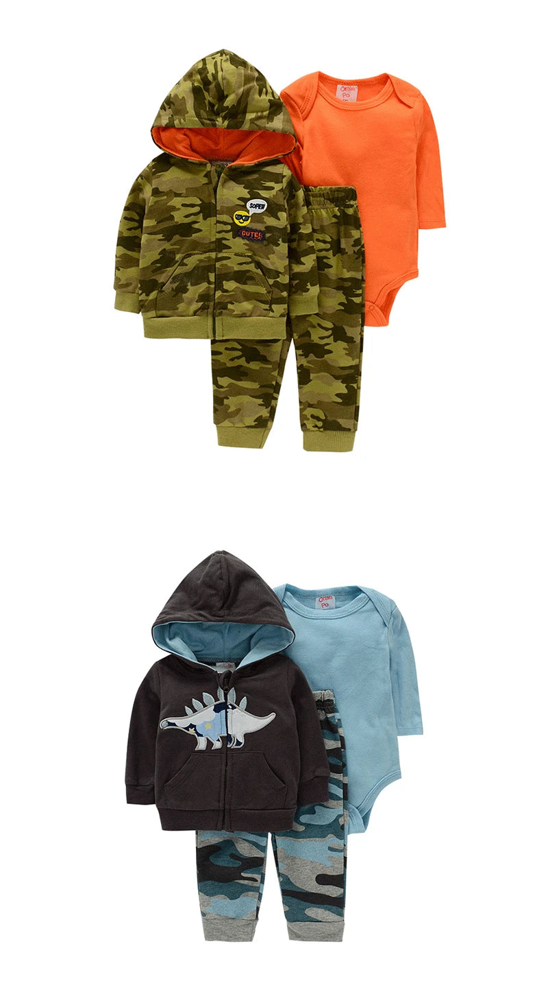 3pcs Baby Clothes Set for Newborns Toddler Girl Boy Clothes Hooded Jacket Trousers + Bodysuits 3pcs Child Sets Infant Outfits