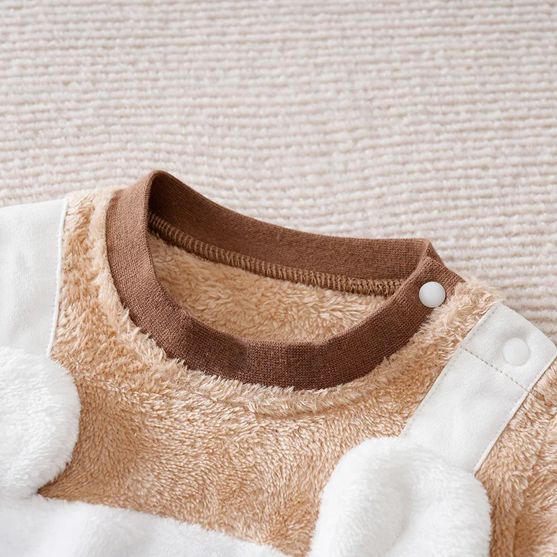 Baby Flannel Jumpsuit Winter Thick Warm Clothes Baby Cartoon Outdoor Clothes Cold Proof Snow Clothes