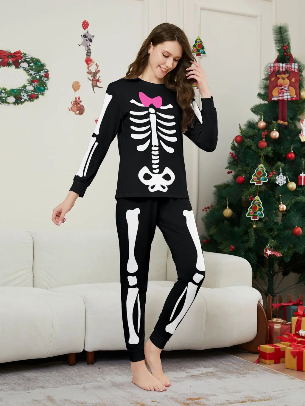 Halloween parent-child home costume European and American skull bone adult children and baby horror prank costume pajama set