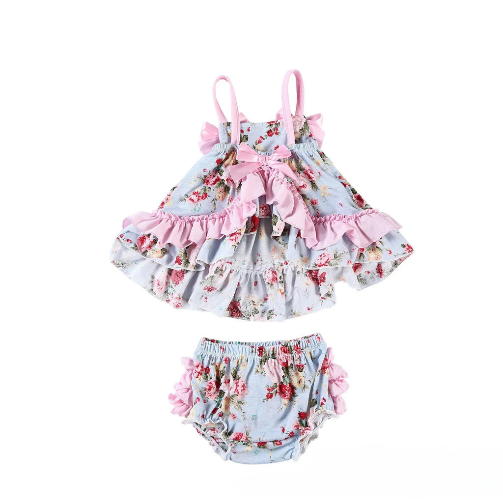 2025 New Born Baby Girl Clothes Baby Suit Overall Floral Clothes Set 3-24m Cotton Sleeveless Toddler Infant Ruffle Tops + Shorts