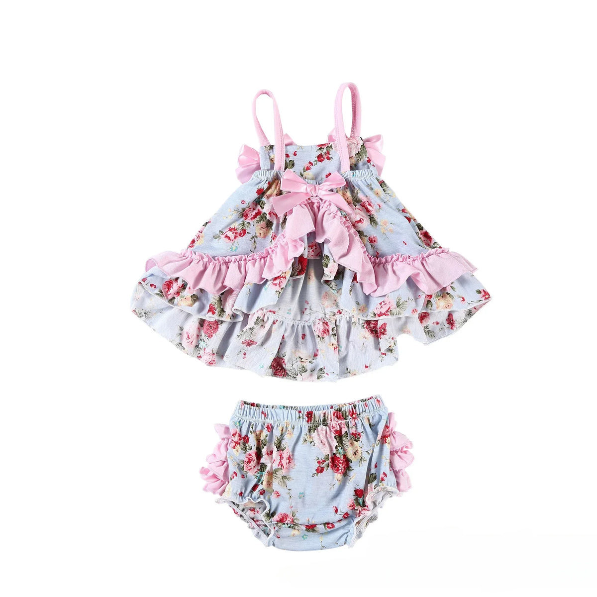 2025 New Born Baby Girl Clothes Baby Suit Overall Floral Clothes Set 3-24m Cotton Sleeveless Toddler Infant Ruffle Tops + Shorts
