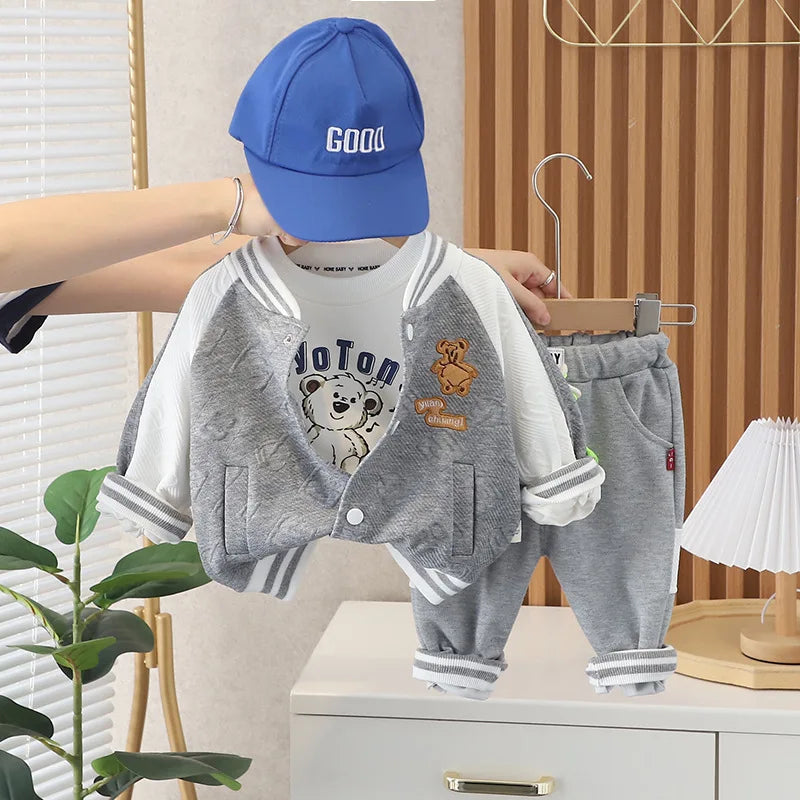 0-4 years old autumn new fashion cute car baby suit boys and girls long-sleeved striped three-piece children's sports suit