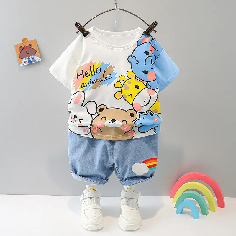 0-4 years old autumn new fashion cute car baby suit boys and girls long-sleeved striped three-piece children's sports suit
