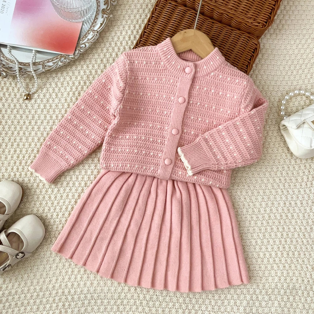 2-6 Years Old Cute Baby Girls Outfits Autumn and Winter New Knitted Sweater and Short Skirt Children's Sweet Princess Clothing