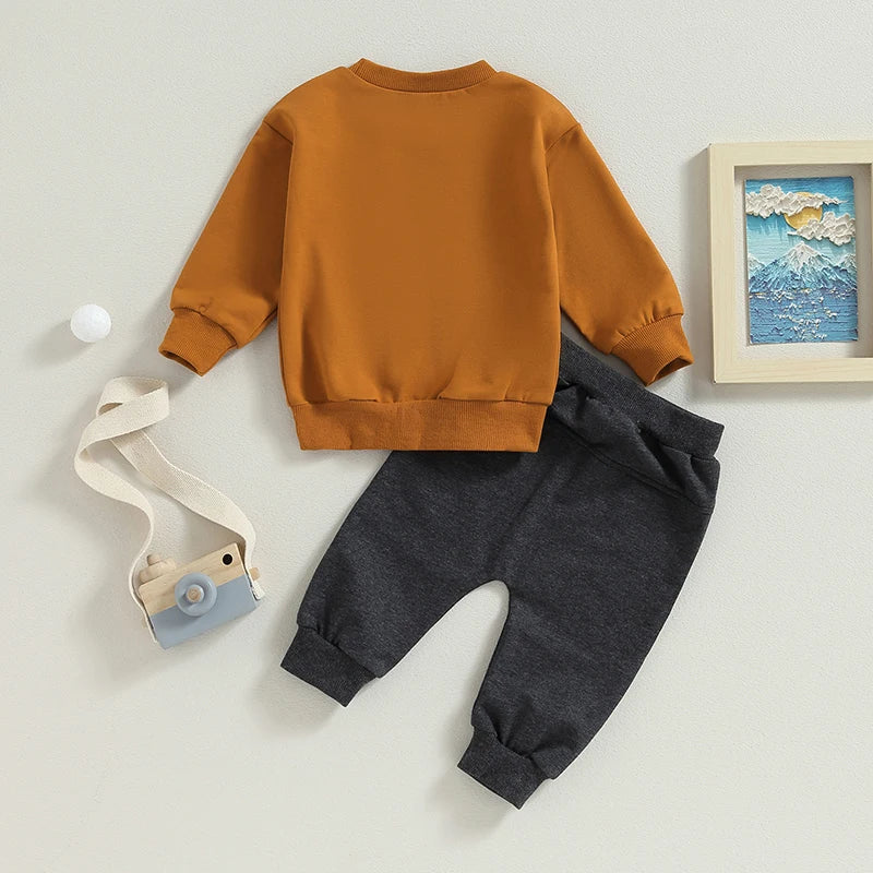 2PCS Toddler Boys Clothes Sets Long Sleeve Letter Print Sweatshirt Tops and Drawstring Pants Spring Fall lSets