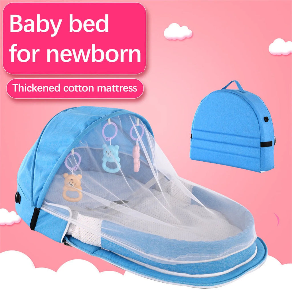 Baby Bed Folding Portable Baby Crib with Net and Awning Baby Nest Portable Baby Bed for Camping Infant Bed Bassinet for Baby