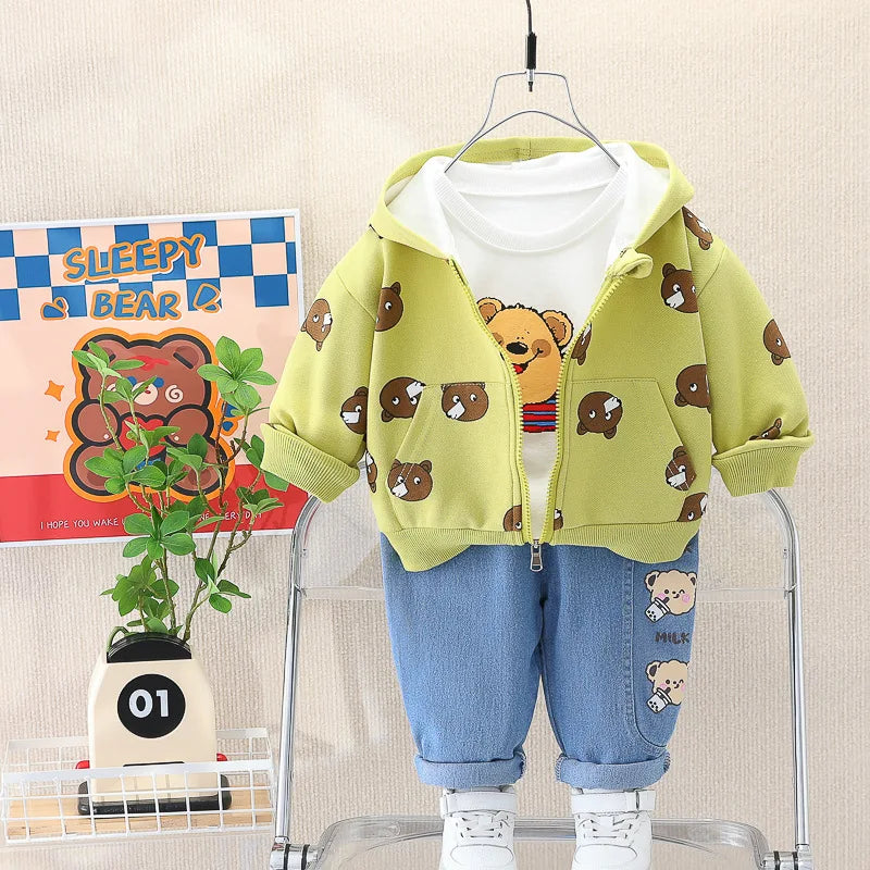 0-4 years old autumn new fashion cute car baby suit boys and girls long-sleeved striped three-piece children's sports suit