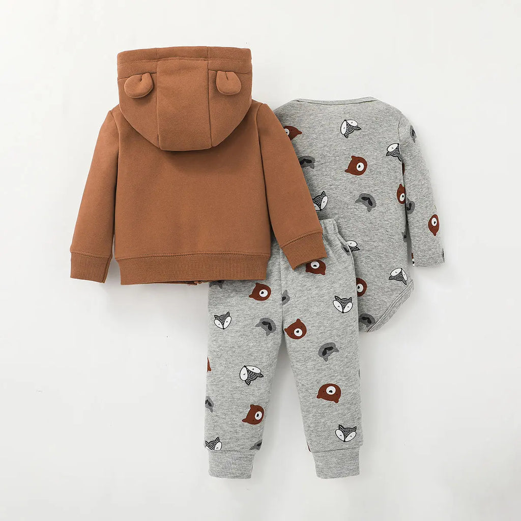 Newborn Infant Baby Girl Boy Clothes Sets Spring Autumn Cotton Long-Sleeve Hooded Coat+Romper+Trousers 3PCS Warm Kids Clothes