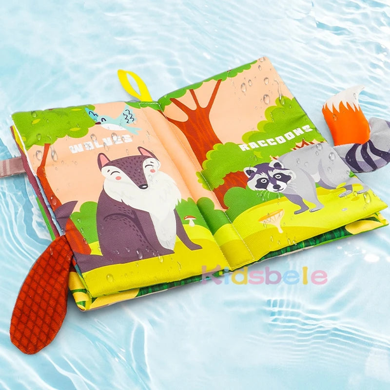 Baby Soft Cloth Tail Book – Montessori Sensory Crinkle Book with Animal Tails for Infant Early Learning