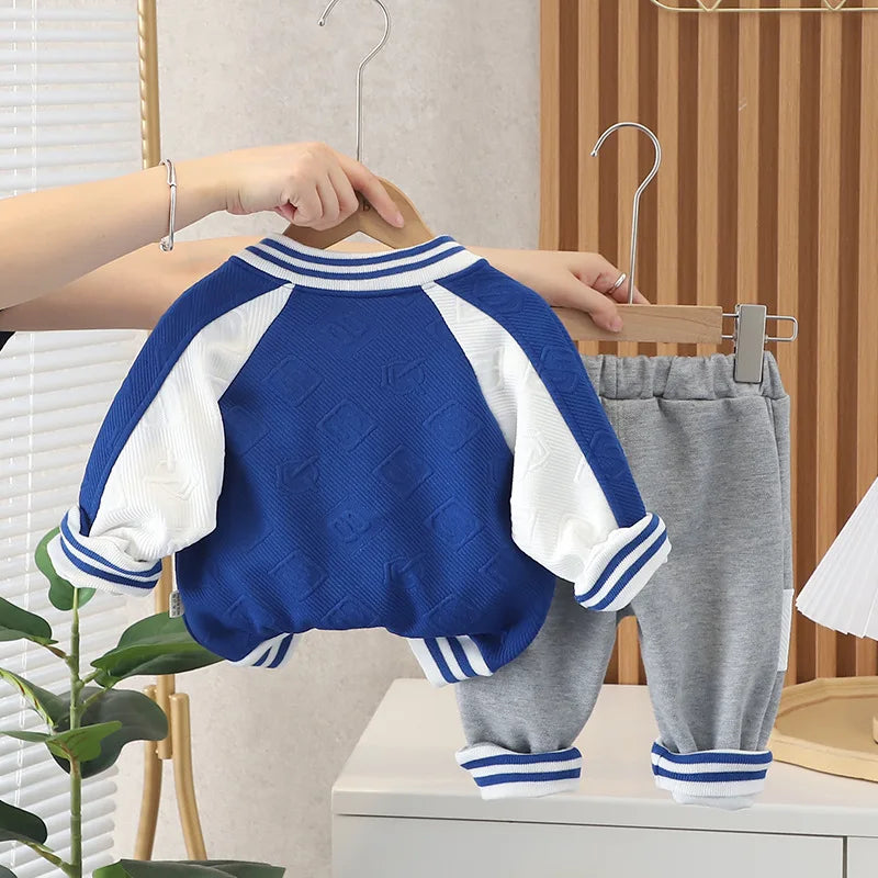 0-4 years old autumn new fashion cute car baby suit boys and girls long-sleeved striped three-piece children's sports suit