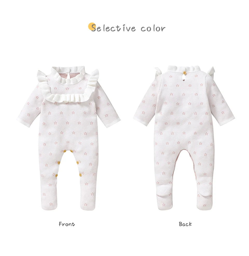 0-18m Winter Baby Clothes Autumn White Casual Outerwear Newborn Infant Boys Girls Long Sleeve Rompers Jumpsuits Children Outfits