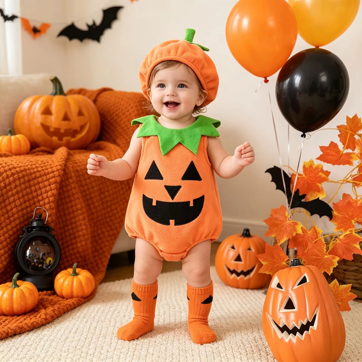 Halloween Baby Romper Cute Pumpkin Embroidery Infant Onesie Crawler Outfit Daily Theme Party Costume