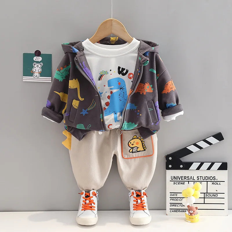 0-4 years old autumn new fashion cute car baby suit boys and girls long-sleeved striped three-piece children's sports suit