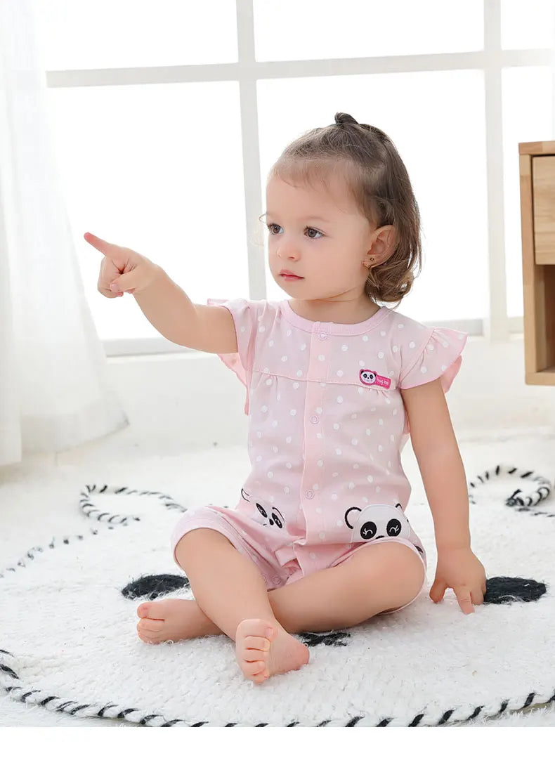 Female Baby Clothes Thin Pure Cotton Baby Girl 3-6-9 Months Princess Clothes Pink Summer Short-Sleeved Cute Clothes
