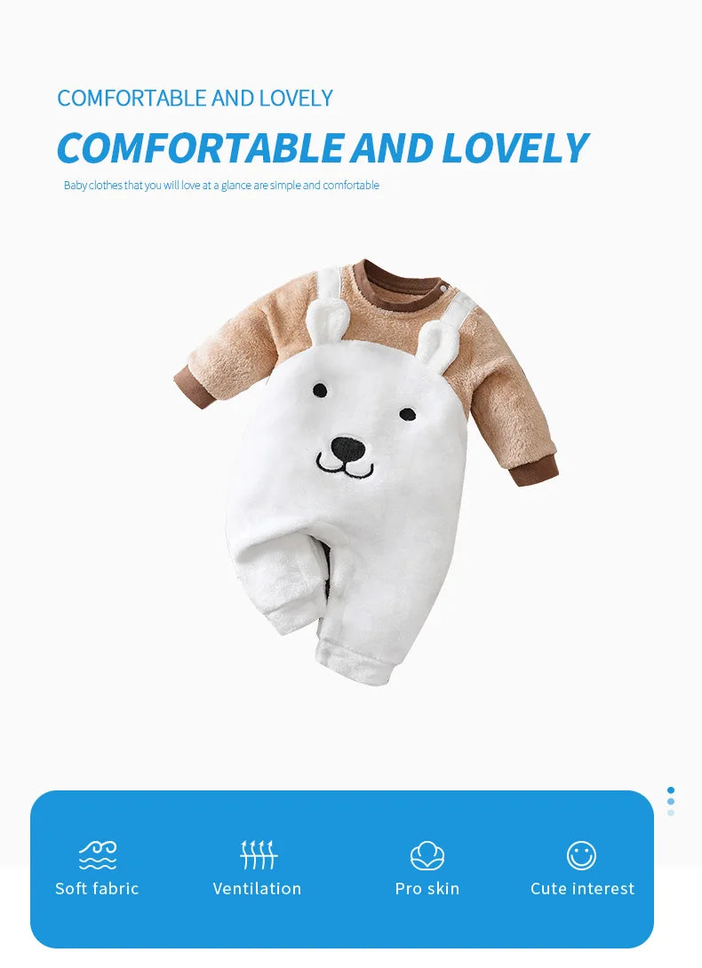 Baby Flannel Jumpsuit Winter Thick Warm Clothes Baby Cartoon Outdoor Clothes Cold Proof Snow Clothes
