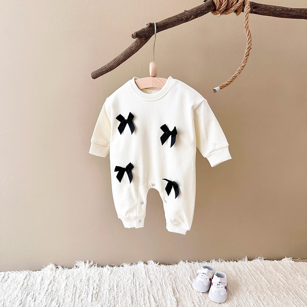 Newborn Baby Girl Clothes Bow Infant Jumpsuit Spring Autumn Babygrow Romper Cotton Kids Toddler Children Clothing 0-18 Months
