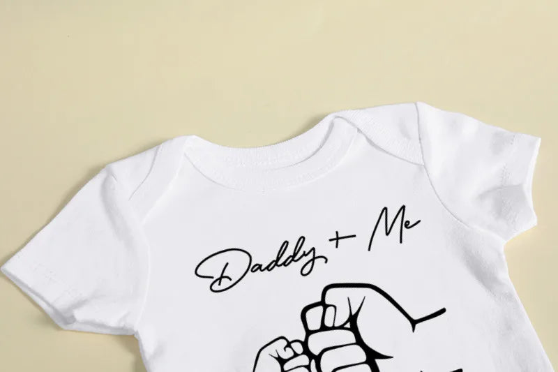 Newborn Baby Boys Girls Clothes Infant Cartoon Daddy and Me Print Short Sleeve Bodysuit Summer Romper Infant Jumpsuit