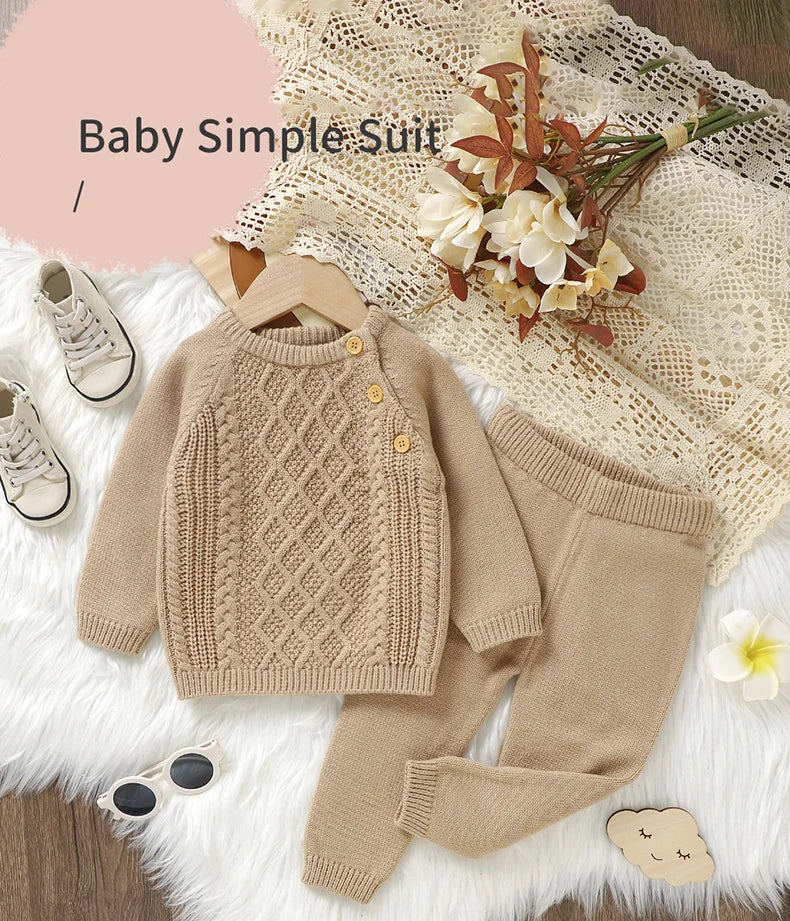 Newborn Baby Clothes Set Knit Infant Boy Girl Pullover +Pants Long Sleeve Autumn Kid Sweaters +Trousers 0-18M 2PCS Fashion Solid
