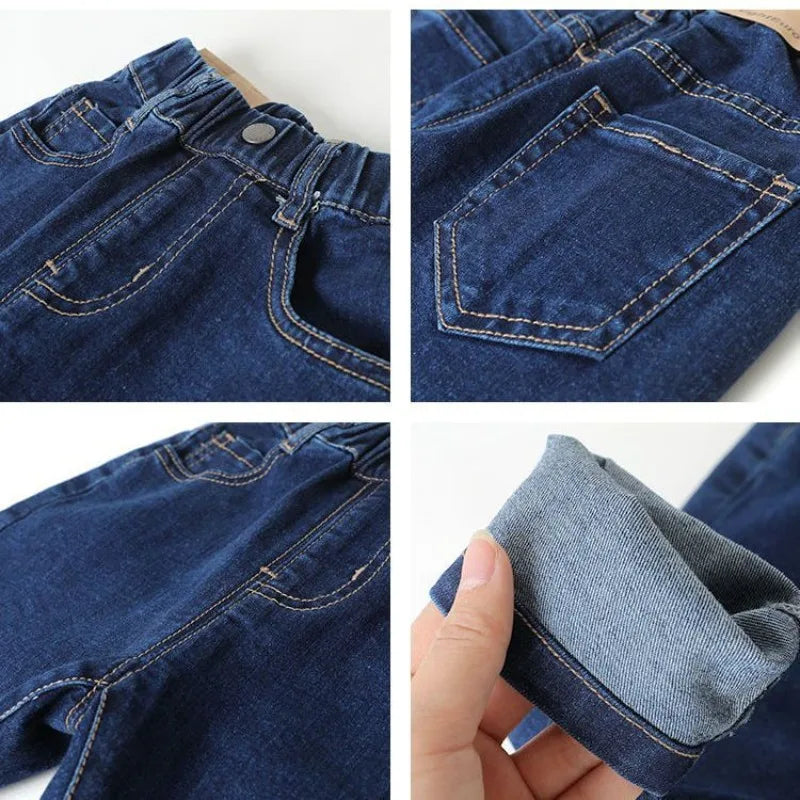 2026 Kids Boys Jeans BELLBELL Autumn 1-6Yrs Baby Boys Solid Denim Pant Winter Integrated Warm Toddler Infant Boys Trousers