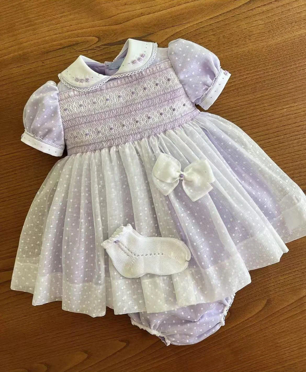 0-12Y Baby Girl Summer Light Purple Handmade Embroidery Smocked Dress for Birthday Photography Holiday Eid A264