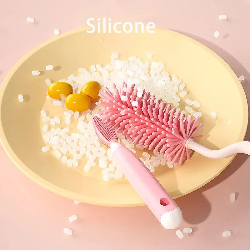 3-Piece Silicone Bottle Brush 360° Rotating Baby Nipple Brush Washing Cup Brush Bottle Cleaning Brush Set