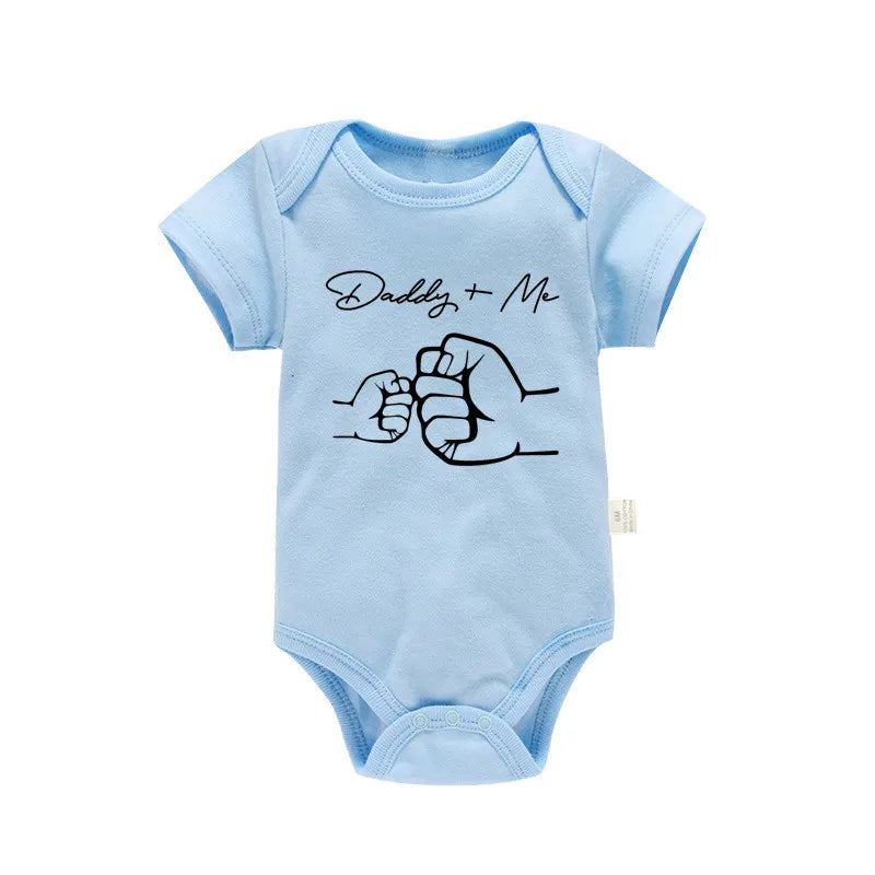 Newborn Baby Boys Girls Clothes Infant Cartoon Daddy and Me Print Short Sleeve Bodysuit Summer Romper Infant Jumpsuit