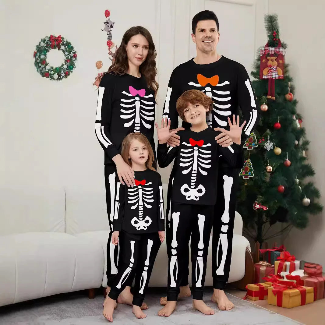 Halloween parent-child home costume European and American skull bone adult children and baby horror prank costume pajama set