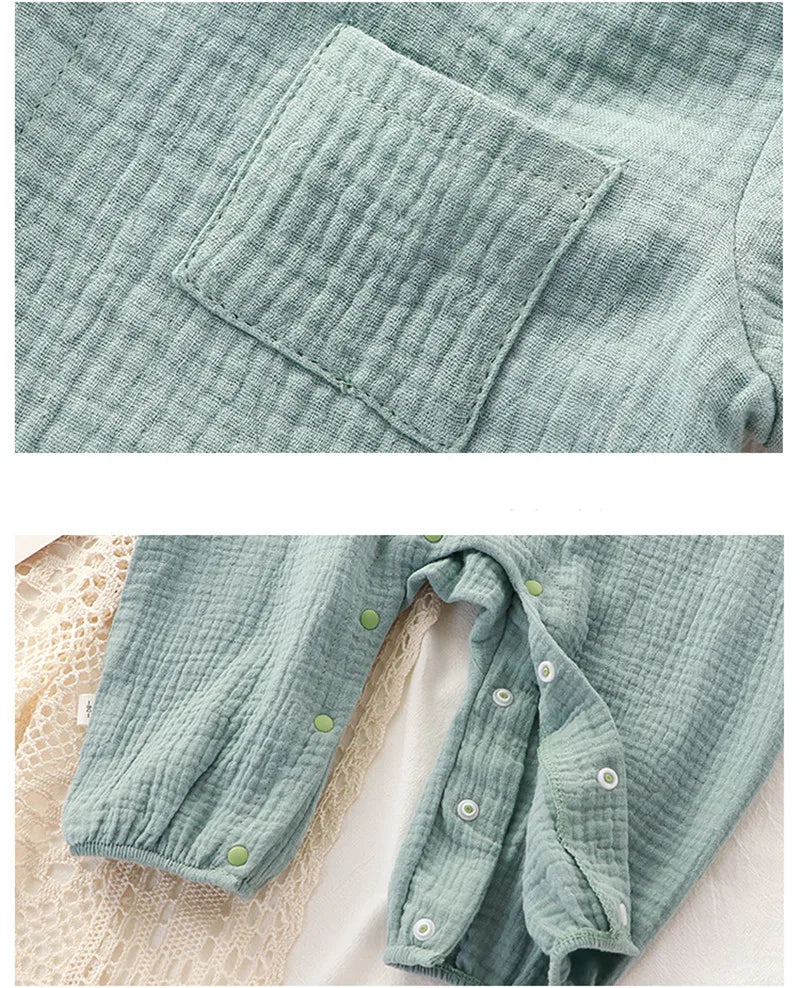 Baby Boys Girls Clothes Newborn Jumpsuit + Hats Infant Muslin Cotton Long Sleeve Romper 0-24 Month
