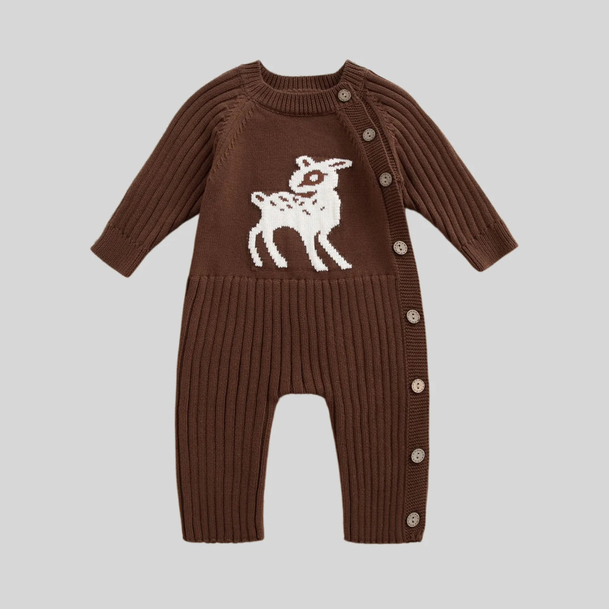 2026 Autumn Baby Clothes Cute Deer Print Infant Girls Knit Rompers Full Snap Button Infant Sweater Jumpsuit