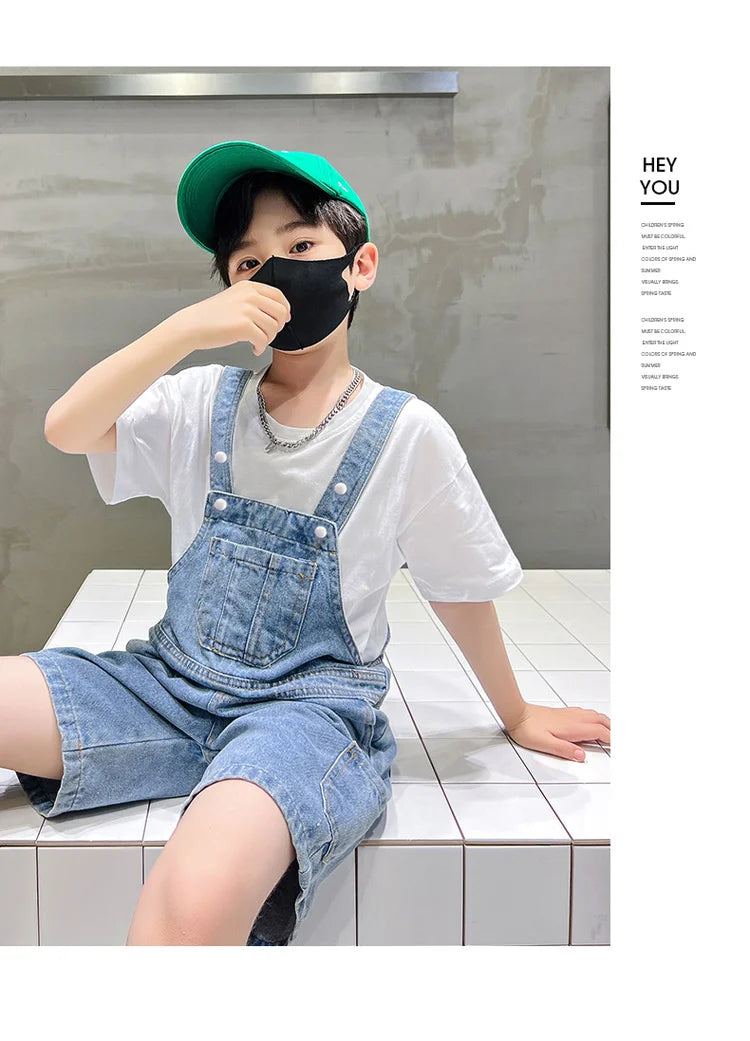 Children's Overalls Pants Boys New Summer Short Jumpsuit New Baby Trousers Bib Jeans Kids Denim Shortalls Age 4 To 14 Years Old