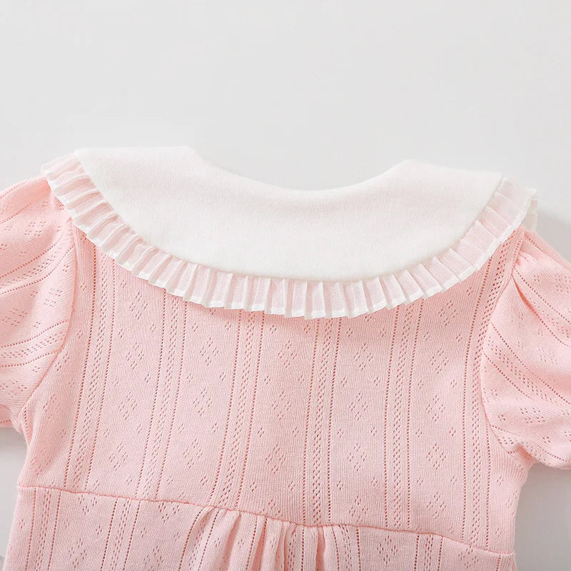 2025 Summer Newborn Baby Girl  Pink Thin Short-Sleeve Romper Princess Style Cute Pure Cotton Baby Girl Clothes