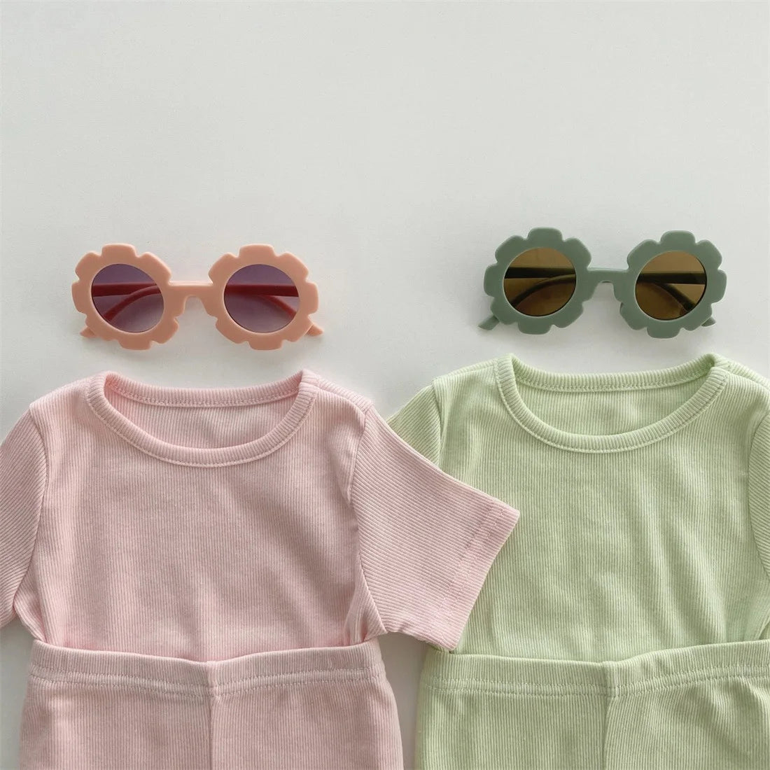 Baby Cotton Ribbed Clothes Set Short Sleeve Tops + Shorts 2pcs Suit Candy Color Baby Girl T Shirts Solid Boys Shorts Outfits