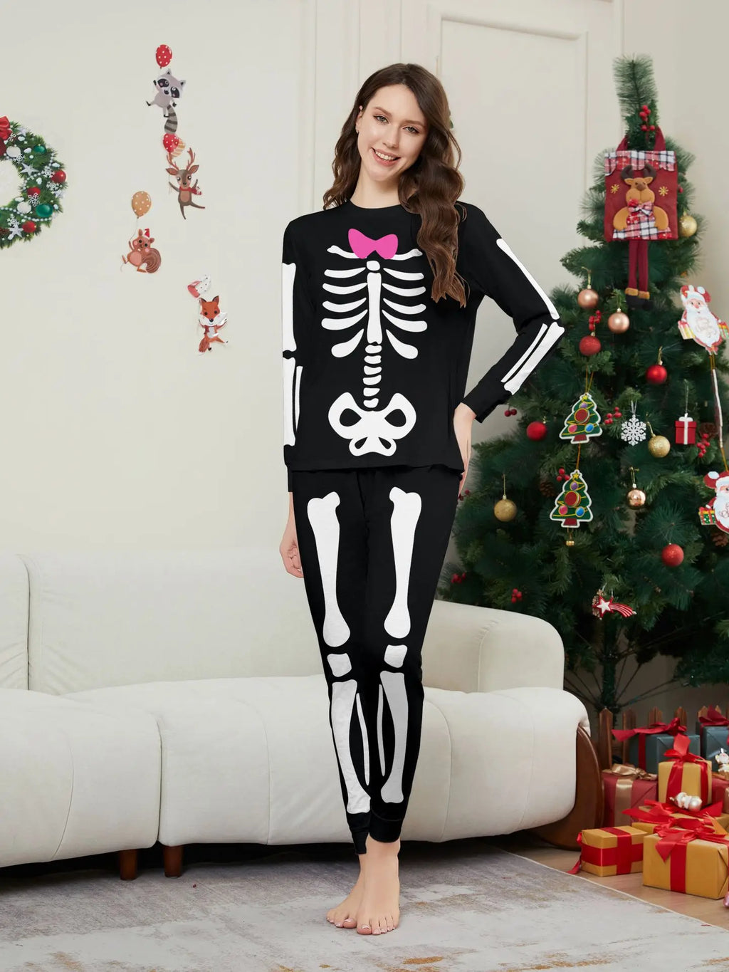 Halloween parent-child home costume European and American skull bone adult children and baby horror prank costume pajama set