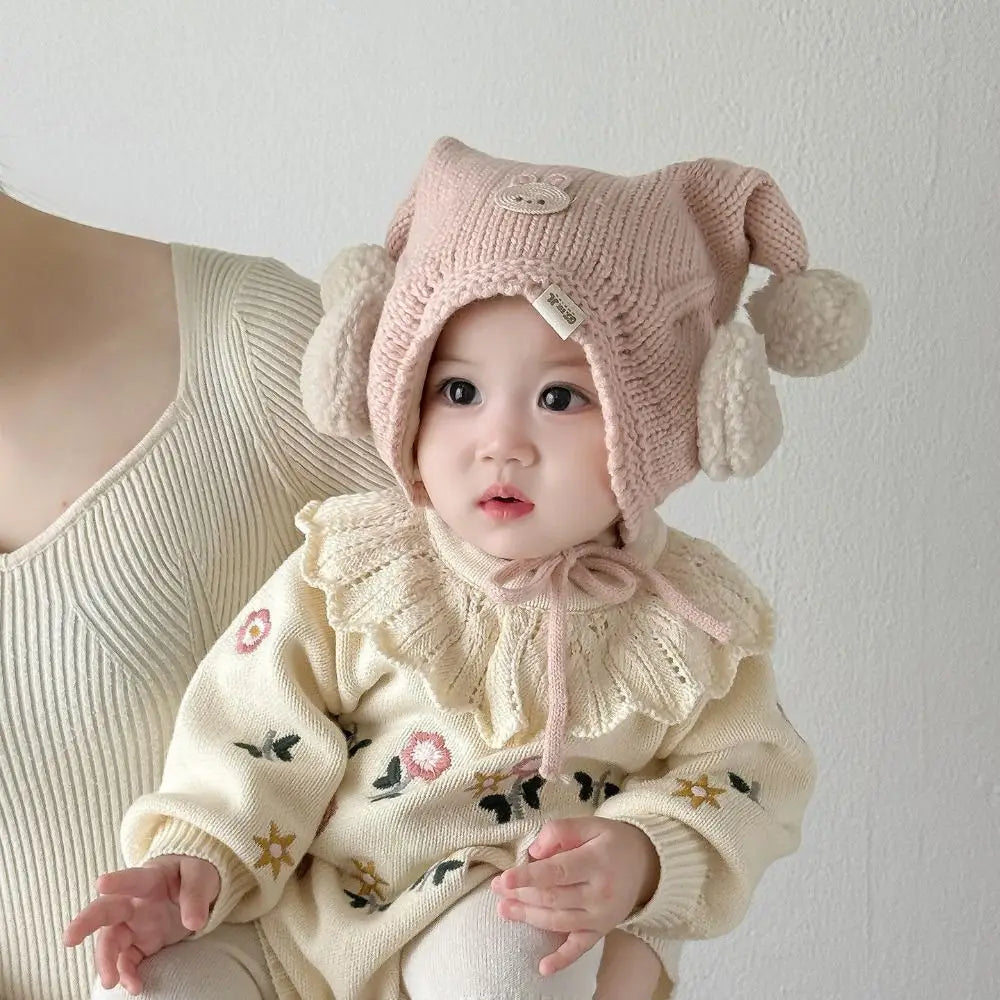 Cute Winter Baby Crochet Hat Breathable Cold-Resistant Toddler's Knitted Hat 6-24 Months Windproof Ear Protection Hat