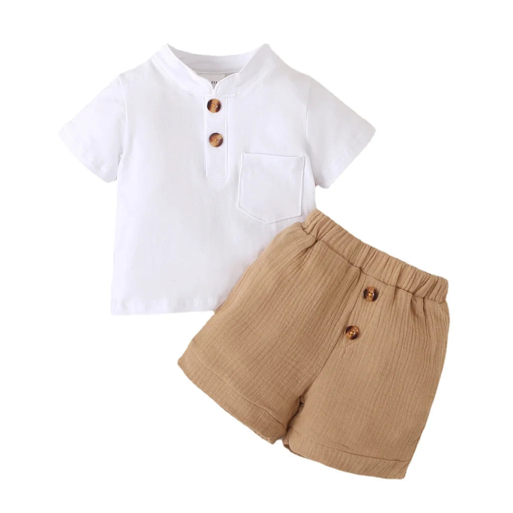 3-24 Months Infant Baby Boy Clothes Set White Short Sleeves T-shirt Shorts 2PCS Summer Daily Casual Outfit for Toddler Boy