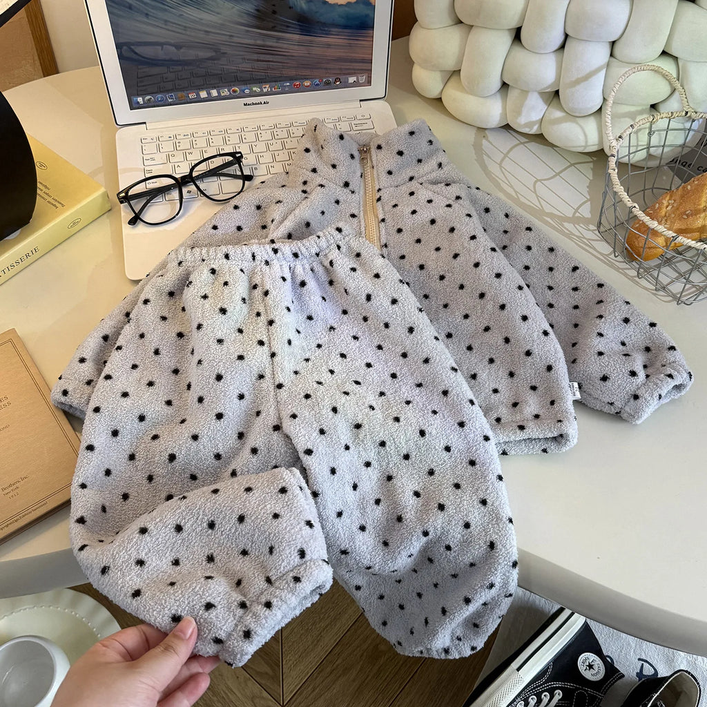 0-4 Years Old Toddler Suit Winter Flannel Home Outdoor Suit Children Pajamas Boy Girl Cartoon Thick Coral Velvet Two-Piece Set