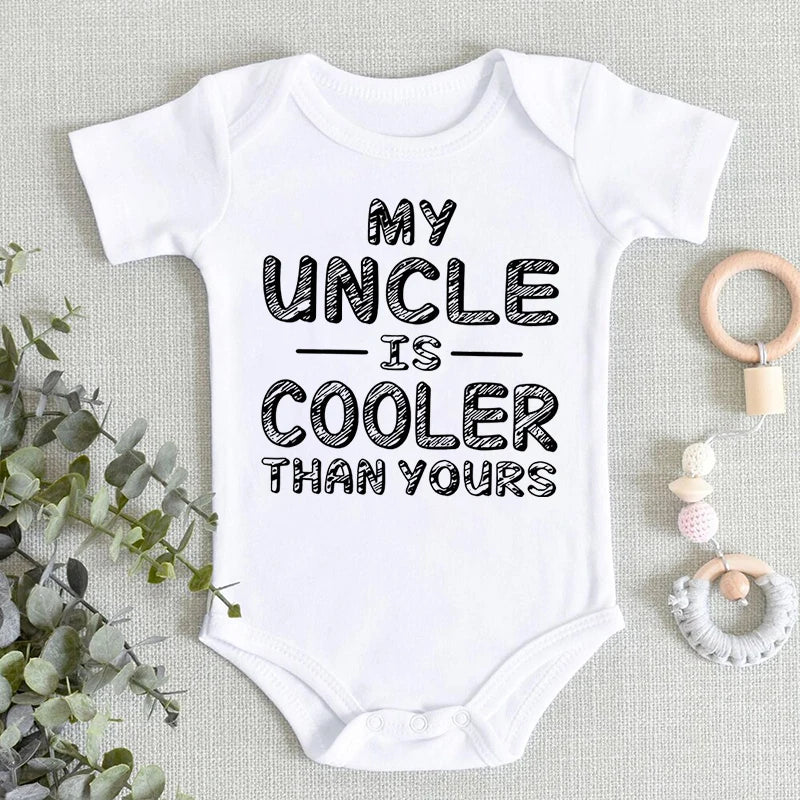 Newborn Baby Clothes "My Uncle Is Cooler Than Yours" Print Fashion Funny Short Sleeve Romper Cotton Infant Boy Girl Jumpsuits