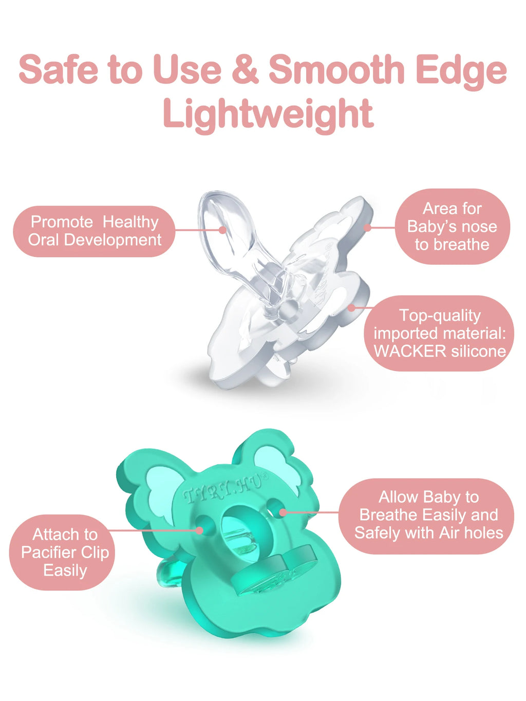 TYRY.HU 2PCS Koala Silicone Baby Pacifier Food Grade Newborn Soother Solid Color Silicone Nipple Dummies for Bebe
