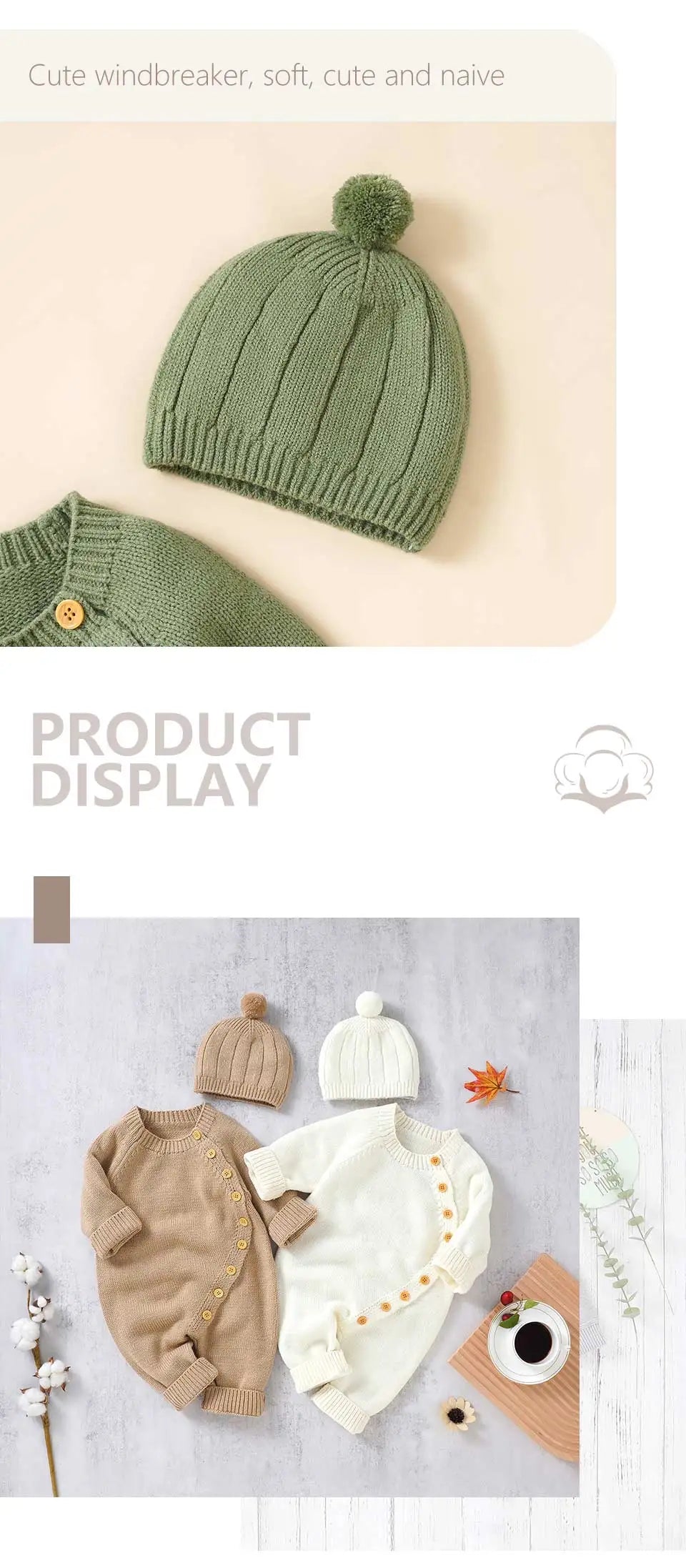 Baby Rompers Clothes Spring Autumn Solid Full Sleeve Knitted Newborn Infant Boys Girls Jumpsuits Hats Outfits Sets 0-18m Costume