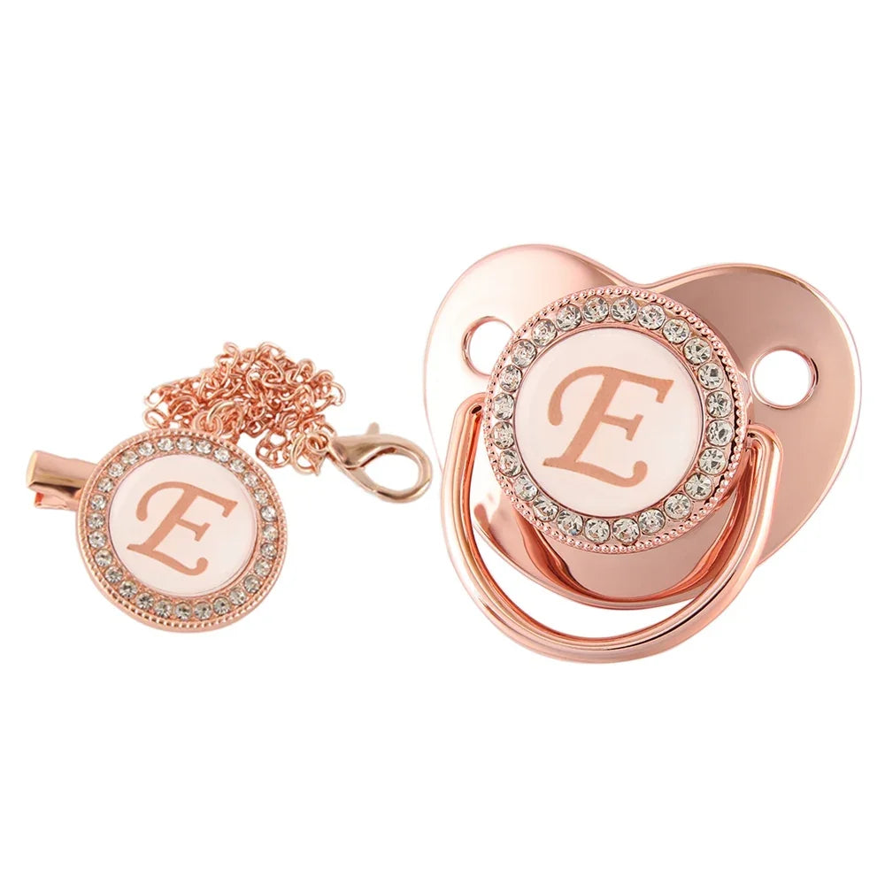26 Letters Baby Pacifier Clip Rose Gold Bling Pacifiers Holder Silicone Soother Nipple Dummy Baby Shower Gifts