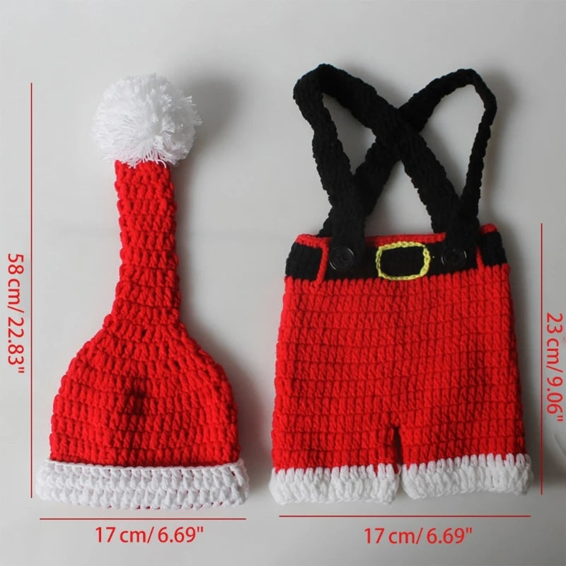 Knitted Clothes Christmas Baby Photography Props Outfits Santa Red & White Hat Pants for Infant Newborn Kid A2UB