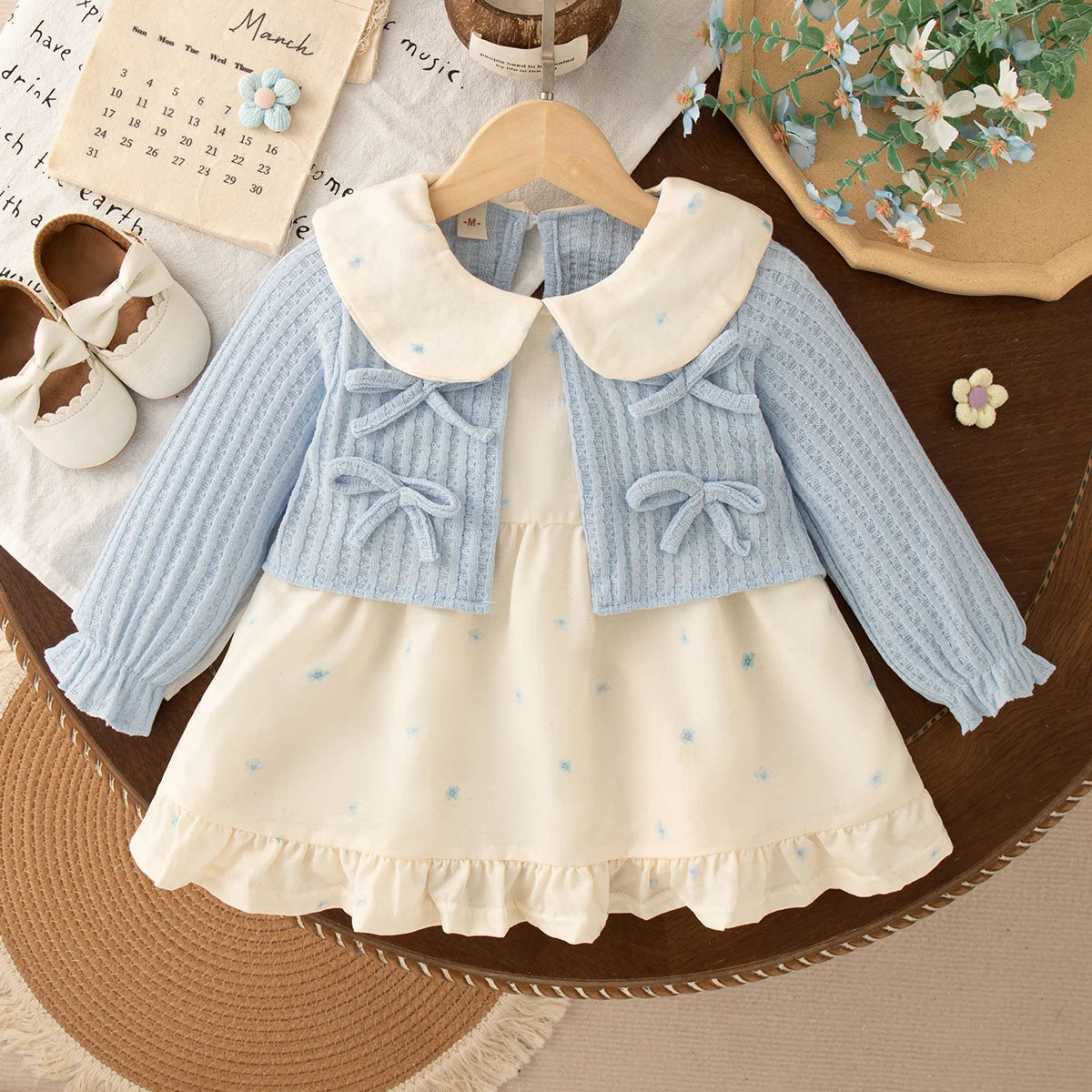 Autumn And Winter New Baby Girl Dress Sweet Bow, Imitation Cardigan Princess Dress Children'S Clothing (9 Months To 3 Years Old)