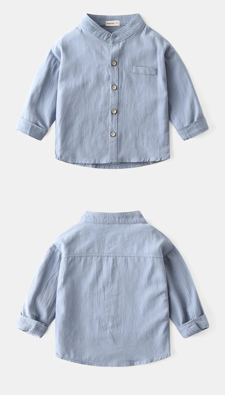 Boys Clothes Baby Boy Shirt Buttons Soft Cotton Kids Blouse Boutique Infantil 1 to 2 3 4 5 6 7 Yrs Casual White Blue Yellow Tops