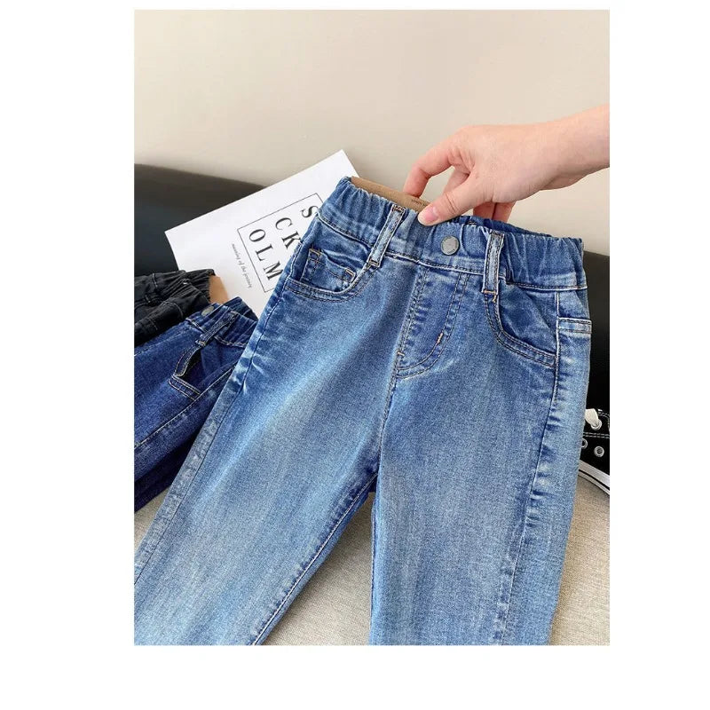 2026 Kids Boys Jeans BELLBELL Autumn 1-6Yrs Baby Boys Solid Denim Pant Winter Integrated Warm Toddler Infant Boys Trousers