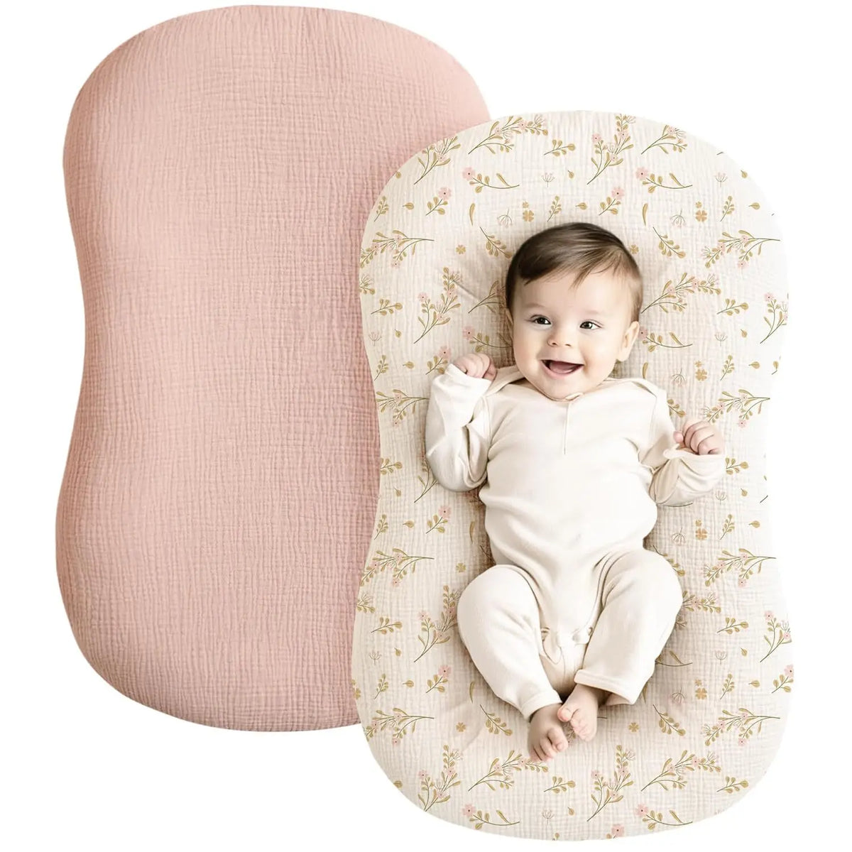 Baby Lounger Covers Muslin Soft and Breathable Slipcover for Snuggle Me Lounger Machine Washable &Zipper-Free for Safe Daily Use