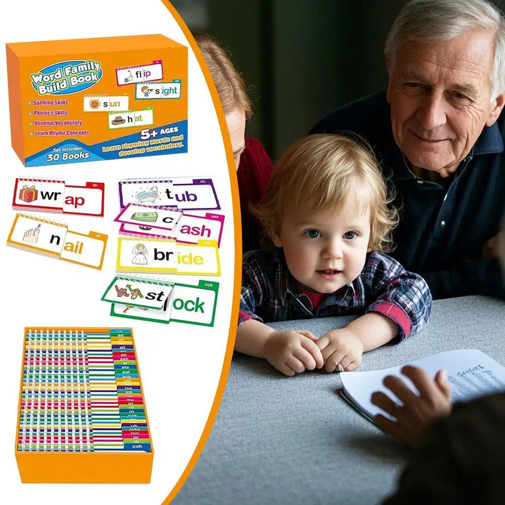 Reading Cards 30 Read and Rhyme FlipBooks Word Family Build Books Flash Cards kindergarten Vocabulary Educational Reading Game